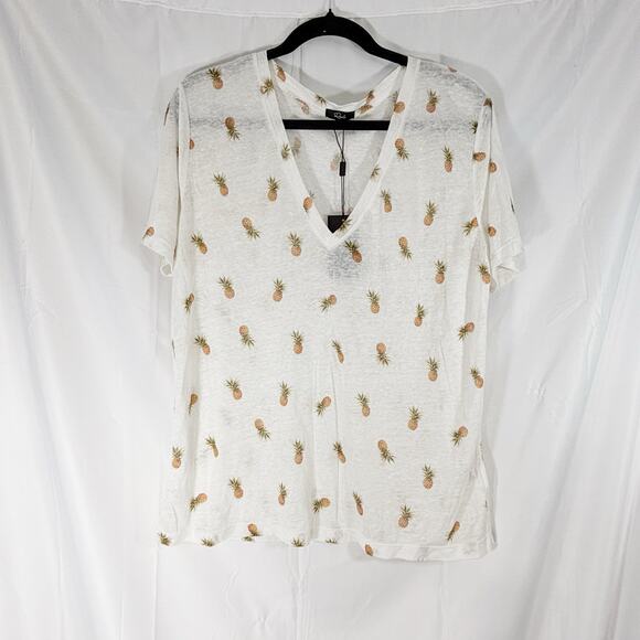 Rails Women’s White Pineapple Print VNeck Linen Blend T-Shirt – XL, Short Sleeve - Picture 1 of 4